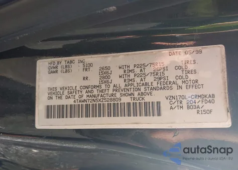 1999 Toyota Tacoma from USA, damaged, VIN 4TAWN72N5XZ528809